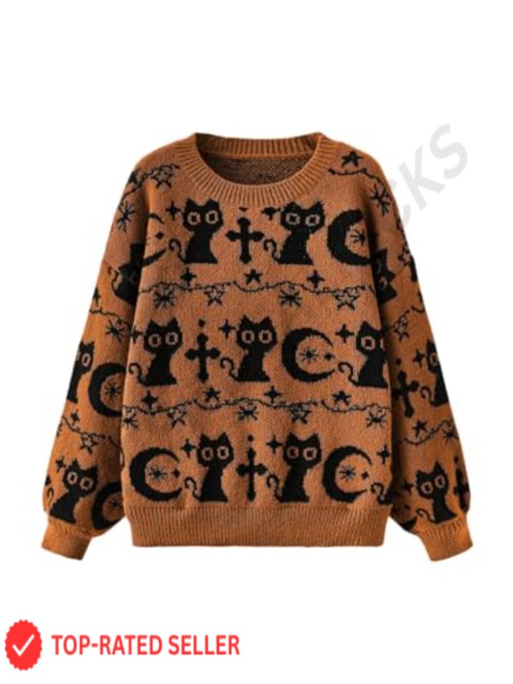 Goth Cartoon Pattern Sweater Knit Pullover Top Long Sleeve Crew Neck Loose Fit